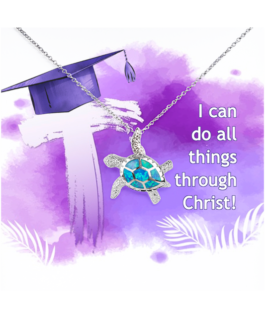 I Can Do All Things Through Christ Graduation Gift, Opal Turtle Necklace For Her, Bible Verse Gift, Philippians 4:13, Christian Jewelry Graduation Gift