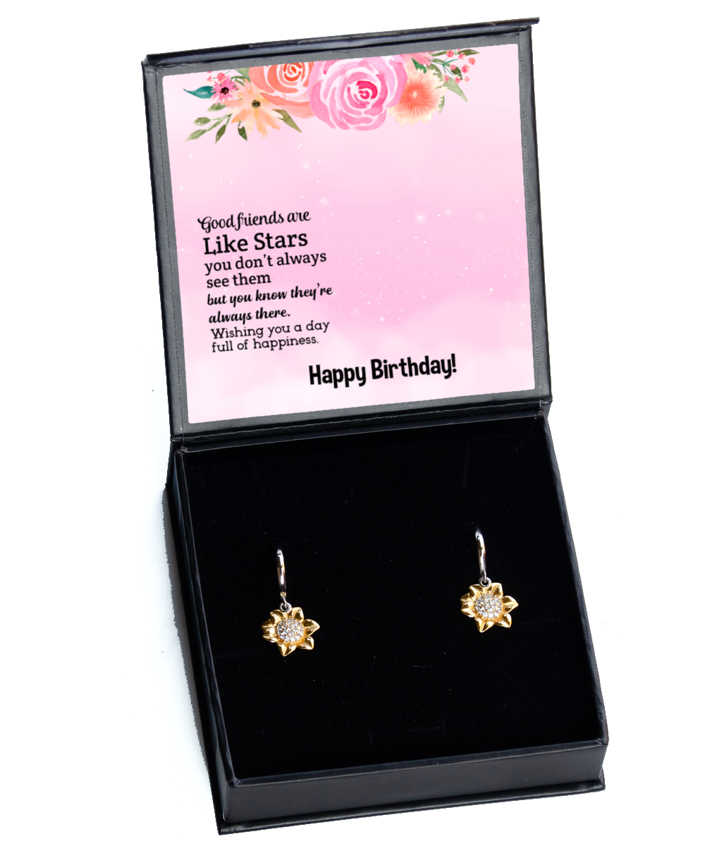 Happy Birthday To My Good Friend, Sunflower Earrings To My Friend, Friendship Jewelry Birthday Gift, Good Friends Are Like Stars