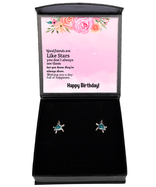 Happy Birthday To My Good Friend, Opal Turtle Earrings To My Friend, Friendship Jewelry Birthday Gift, Good Friends Are Like Stars