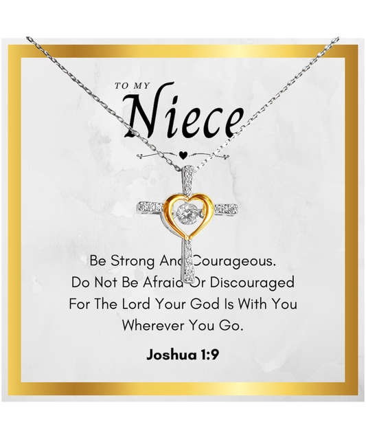 Niece Communion Gift Cross Necklace Bible Verse Joshua 1 Confirmation Present From Uncle Religious Neice Jewelry