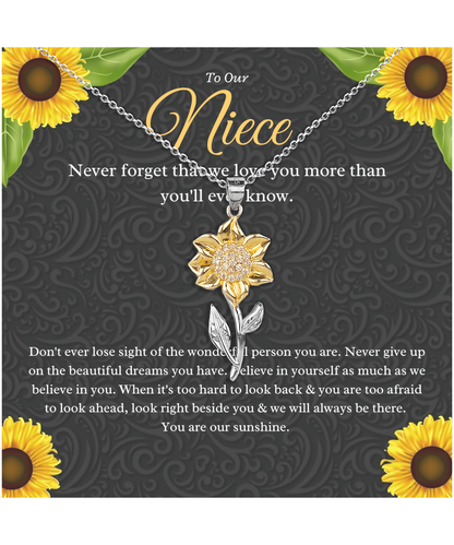 To Our Niece Sunflower Necklace Gift From Aunt And Uncle, Neice Christmas Present, Birthday Jewelry Gift For Nieces