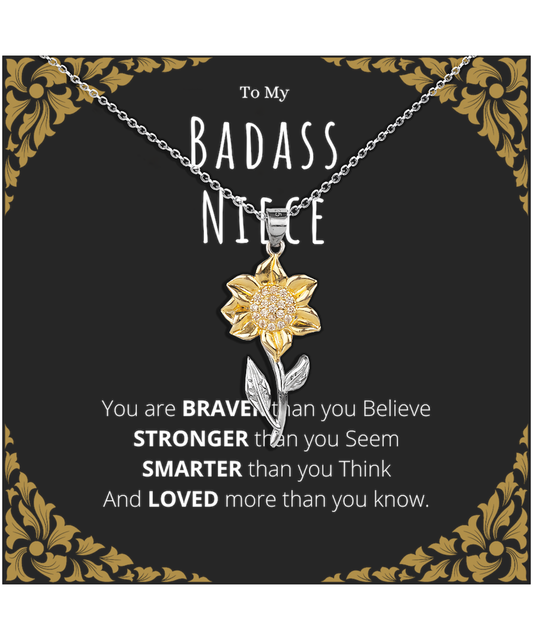 Badass Niece Gifts From Uncle Sunflower Necklace Christmas Present Birthday Jewelry Gift For Neice