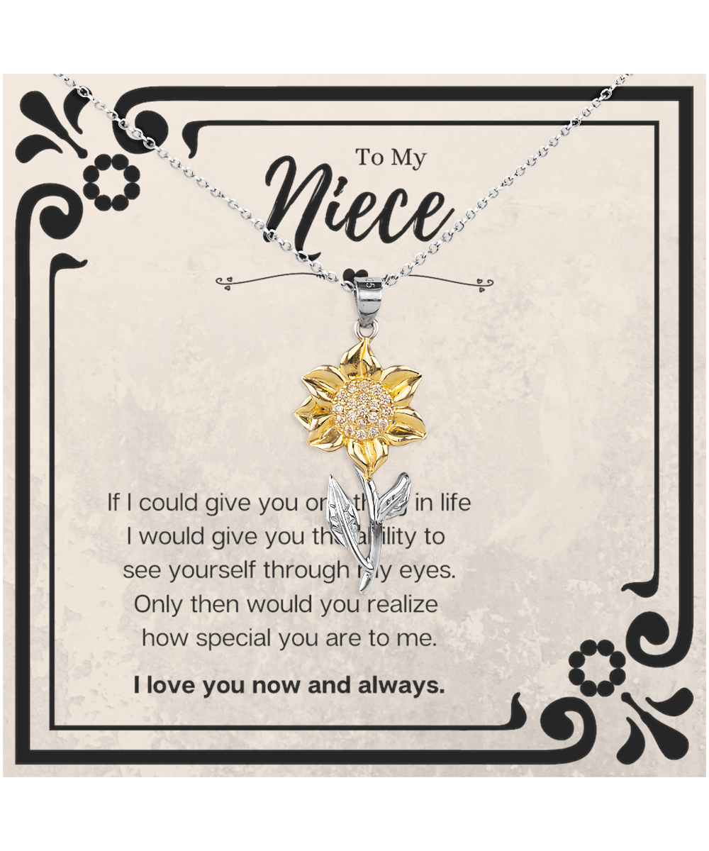 Niece Heartfelt Message Necklace Sunflower Jewelry Gift From Aunt, Niece Graduation Present, Birthday Gifts For Neice