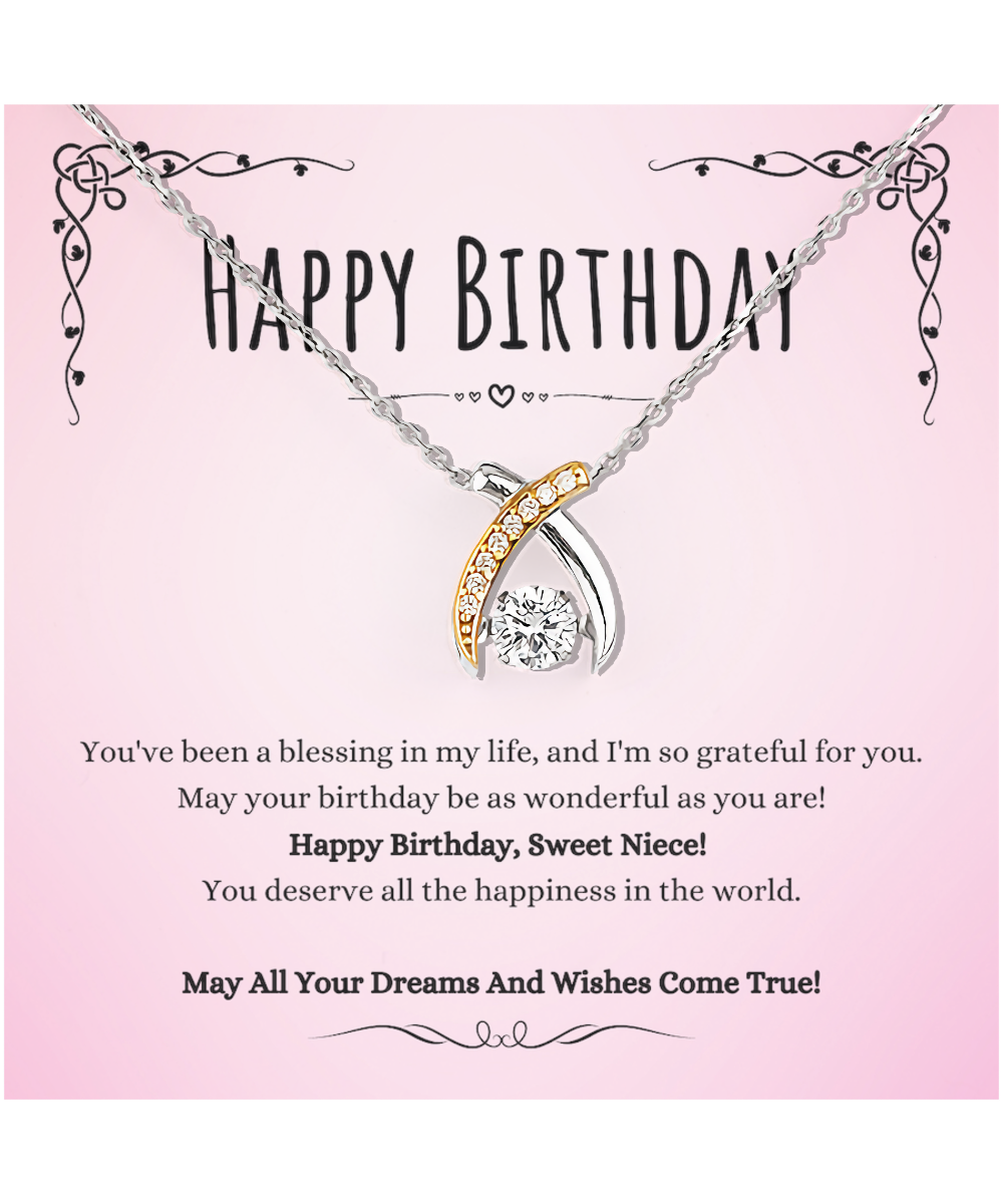 Niece Birthday Message Necklace Gift From Aunt And Uncle, Wonderful Neice Message Jewelry Wishbone Pendant Present