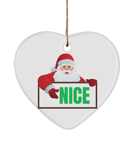 Cute Santa Ornament, Nice List Tree Decor, Christmas Ornament Present - Heart Ornament