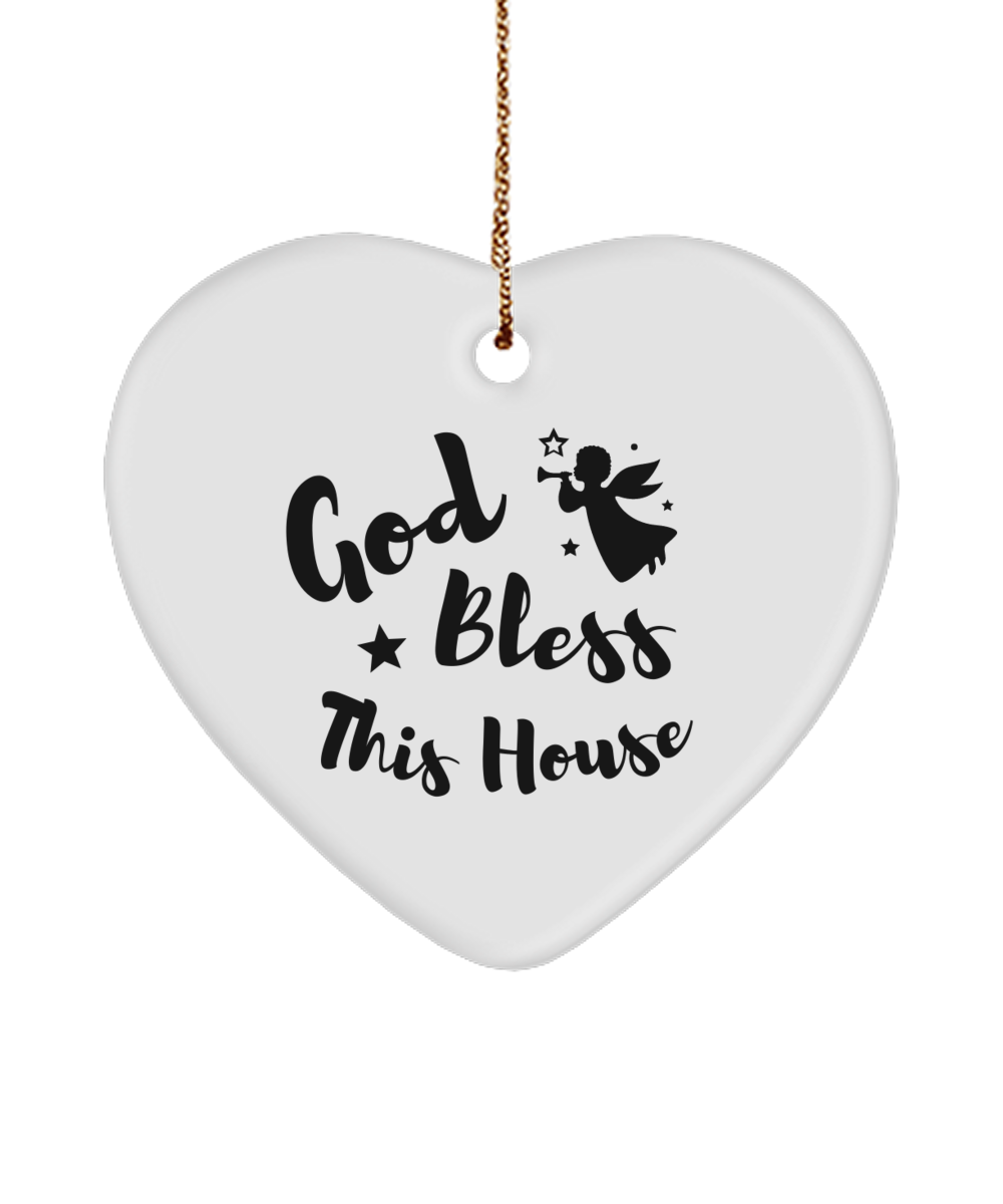 God Bless This House, Christmas Ornament, Christian Christmas Present, New Home Owner Gift, Housewarming Gift, Our First Christmas - Heart Ornament