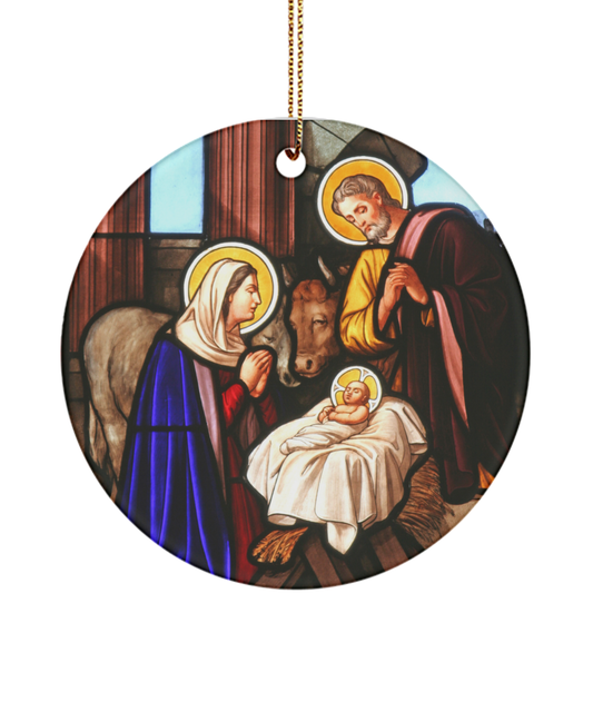 Catholic Nativity Scene Ornament, Mosaic Manger Ornaments, Christian Christmas Decorations, Gift Ideas, Jesus Manger Ornaments - Circle Ornament