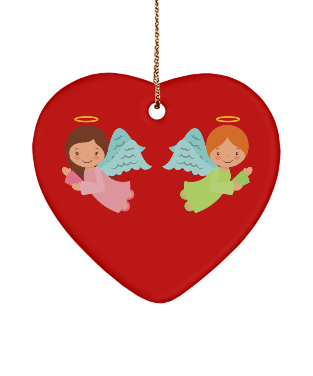 Cute Angels Ornament, Christian Christmas Decor, Christmas Gifts For Mom, Angel Christmas Decor - Red Heart Ornament