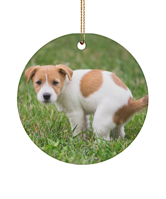 Funny Puppy Dog Pooping Ornament, Puppy Christmas Ornament, Gag gift for Dog Lover, White Elephant Gift, Secret Santa - Circle Ornament