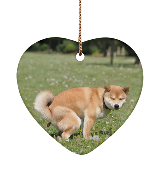 Funny Shiba Inu Dog Pooping Ornament, Funny Christmas Ornaments, Gag gift for Dog Lover, White Elephant GIft - Heart Ornament