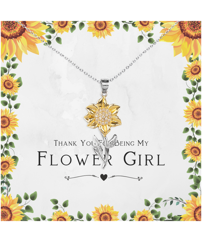 Flower Girl Gift For Wedding Day, Thank You For Being My Flower Girl, Flower Girl Gift From Bride - .925 Sterling Silver Sunflower Pendant Necklace with Cute Message Card