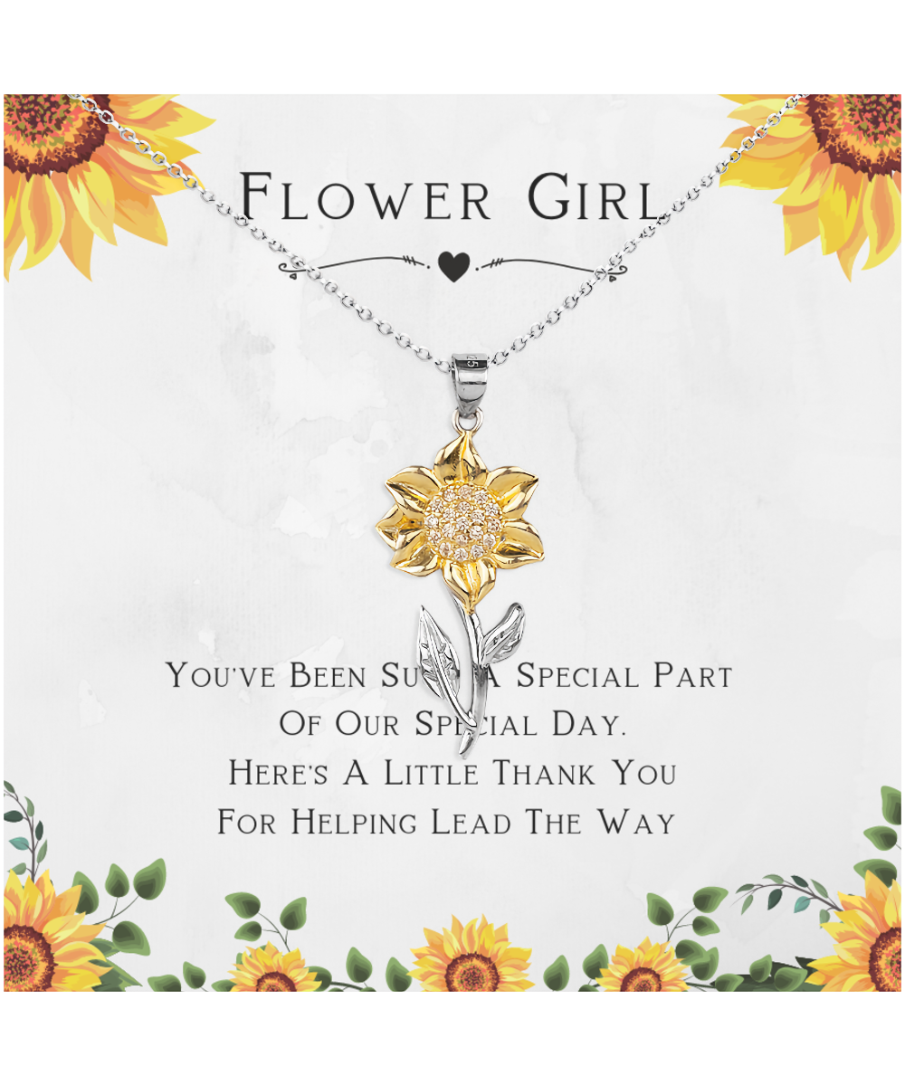 Flower Girl Gift For Wedding Day, Thank You For Leading The Way, Flower Girl Gift From Bride - .925 Sterling Silver Sunflower Pendant Necklace with Cute Message Card