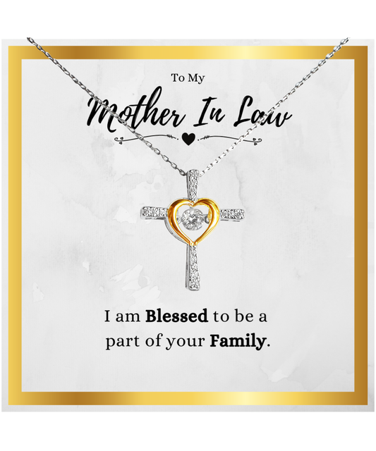 Mother In Law Gift, Blessed, Cross Heart Necklace With Message Card, Mother In Law Wedding Gift From Bride