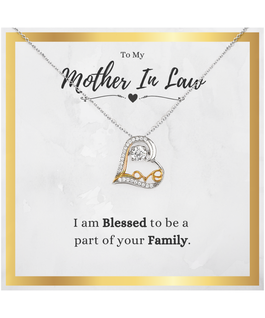 Mother In Law Gift, Blessed, .925 Sterling Silver Love Heart Necklace With Message Card, Mother In Law Wedding Gift From Bride