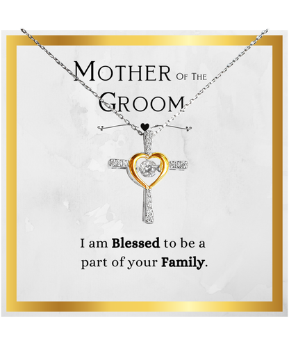 Mother Of The Groom Gift, From Bride, Blessed To Be Part Of Your Family - .925 Cross Heart Necklace With Message Card