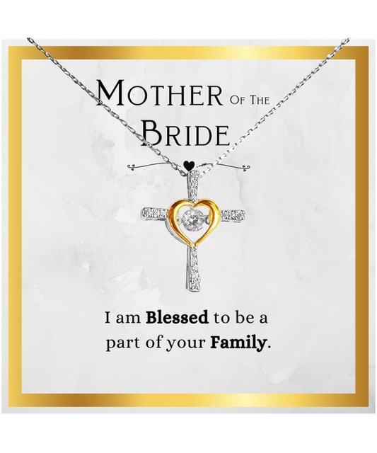 Mother Of The Bride Gift, From Groom, Blessed To Be Part Of Your Family - .925 Sterling Silver Cross Heart Necklace With Message Card