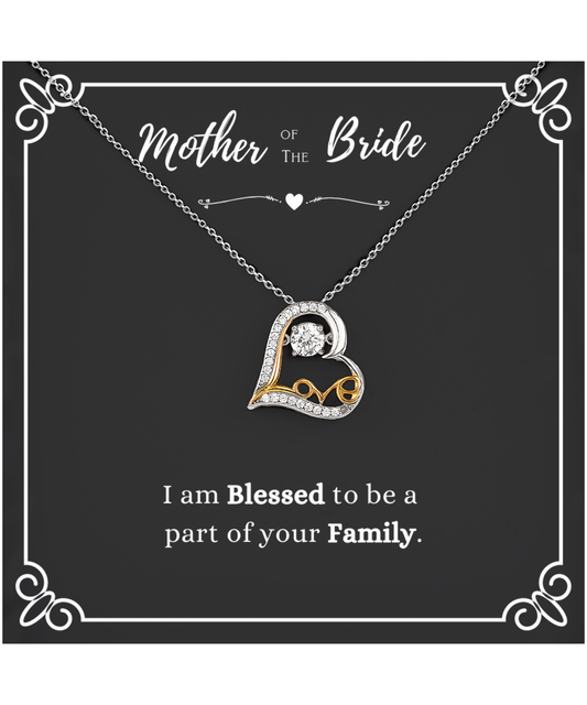 Mother Of The Bride Gift, From Groom,  Blessed To Be Part Of Your Family - .925 Sterling Silver Love Heart Necklace With Message Card