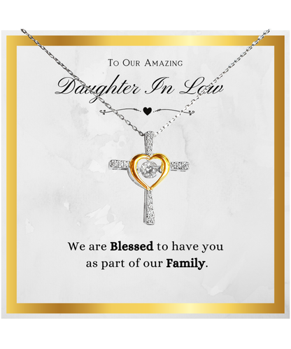 Daughter In Law Gift, From Mother In Law, Blessed To Have You As Family, Future Daughter In Law Gift - .925 Sterling Silver Cross Heart Necklace With Message Card