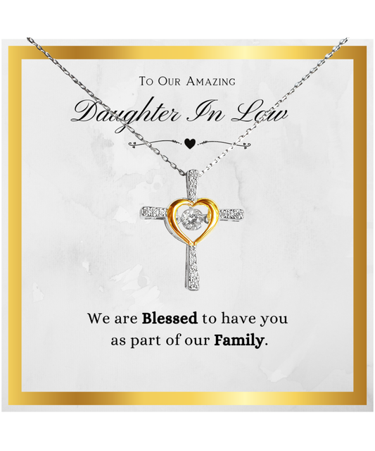 Daughter In Law Gift, From Mother In Law, Blessed To Have You As Family, Future Daughter In Law Gift - .925 Sterling Silver Cross Heart Necklace With Message Card