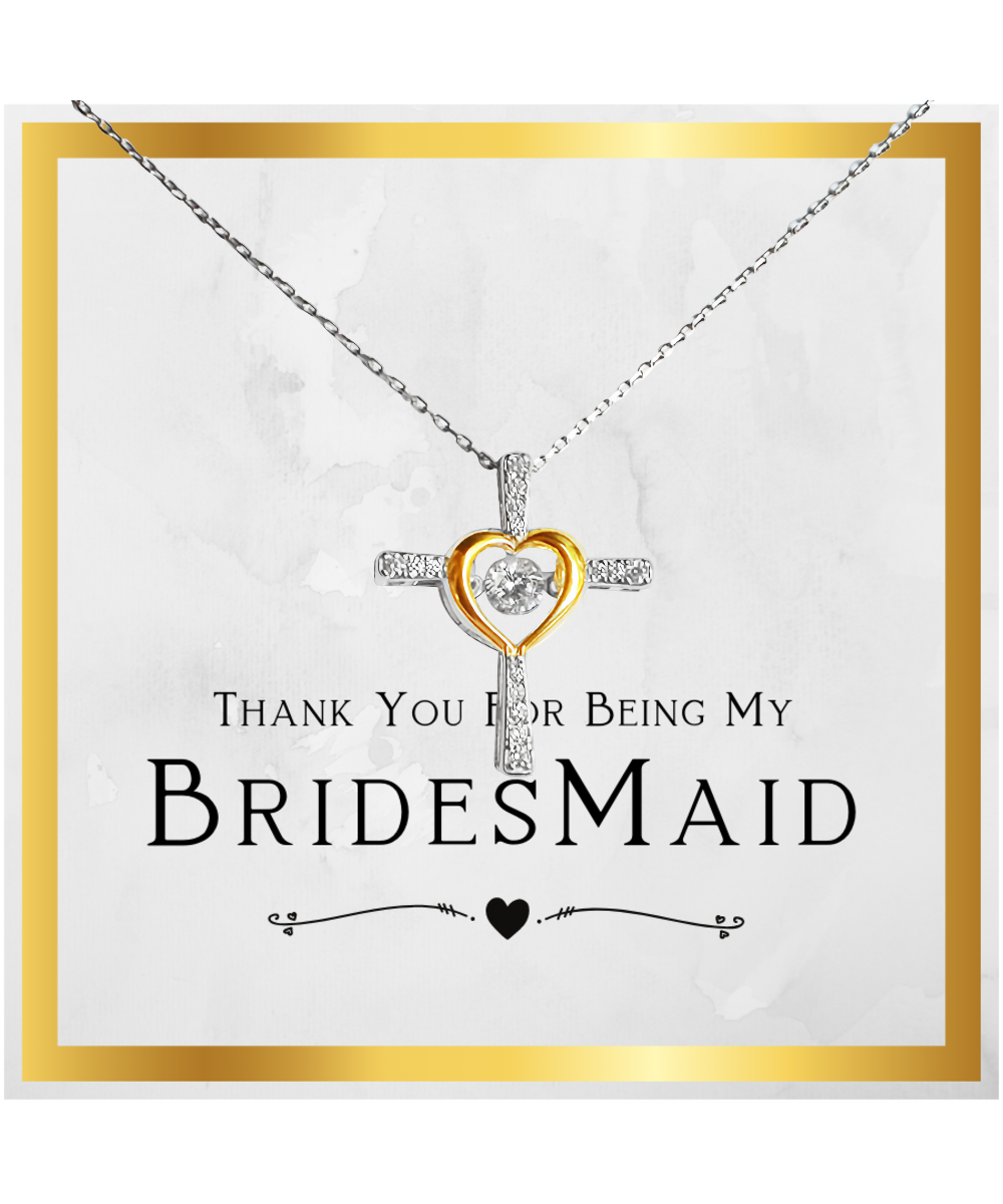 Bridesmaid Gift For Wedding Day, Thank You For Being My Bridesmaid, Bridesmaid Gift From Bride, Bride Tribe Present - .925 Sterling Silver Cross Heart Necklace with Message Card