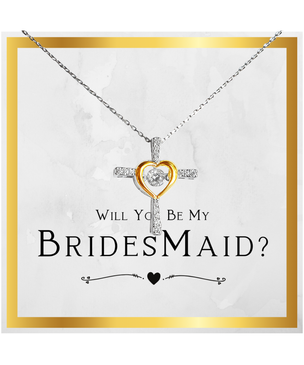 Bridesmaid Proposal Gift, Will You Be My Bridesmaid, Bridesmaid Gift From Bride - .925 Sterling Silver Cross Heart Necklace with Message Card