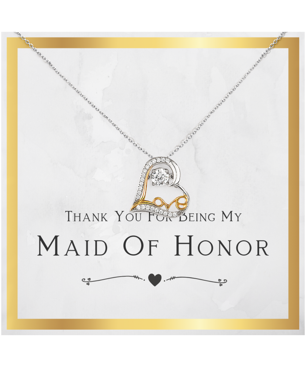 Maid Of Honor Gift, From Bride, Thank You For Being My Maid Of Honor, Day Of Wedding Gift - .925 Sterling Silver Love Heart Necklace with Message Card