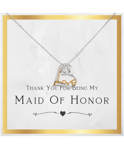 Maid Of Honor Gift, From Bride, Thank You For Being My Maid Of Honor, Day Of Wedding Gift - .925 Sterling Silver Love Heart Necklace with Message Card