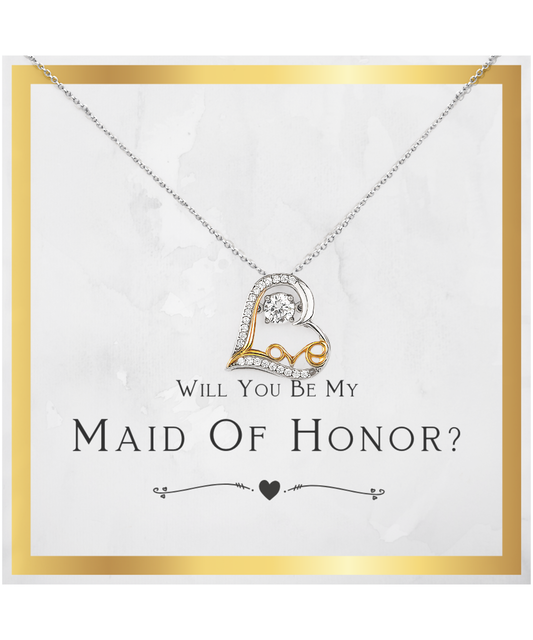 Maid Of Honor Gift, From Bride, Will You Be My Maid Of Honor, Proposal Gift - .925 Sterling Silver Love Heart Necklace with Message Card