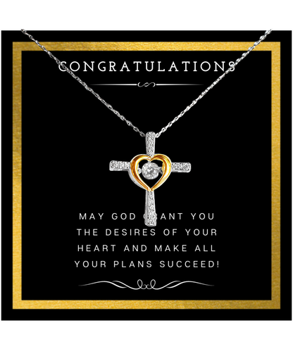 Christian Jewelry, For Women, Graduation Gift For High School Graduate - .925 Sterling Silver Cross Heart Necklace with Message Card