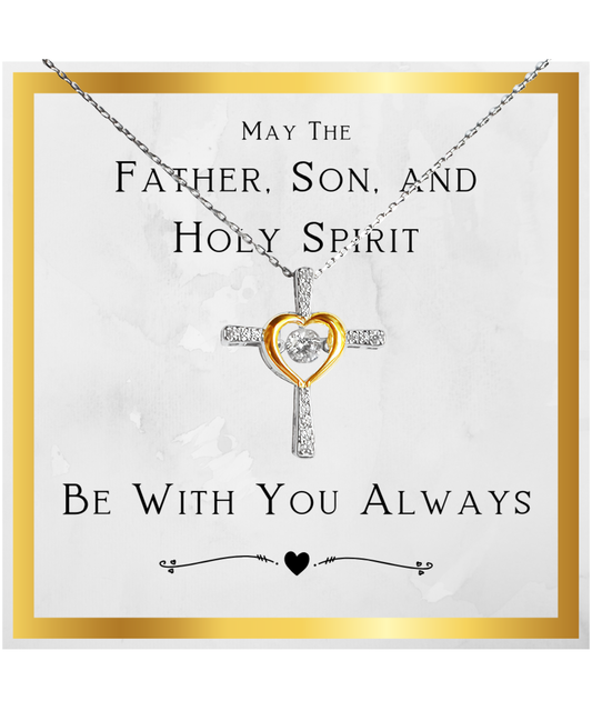 Christian Jewelry, For Women, Confirmation Gift For Girl, Gifts For Her, Holy Spirit Be With You, Catholic Gifts - .925 Sterling Silver Cross Heart Necklace with Message Card