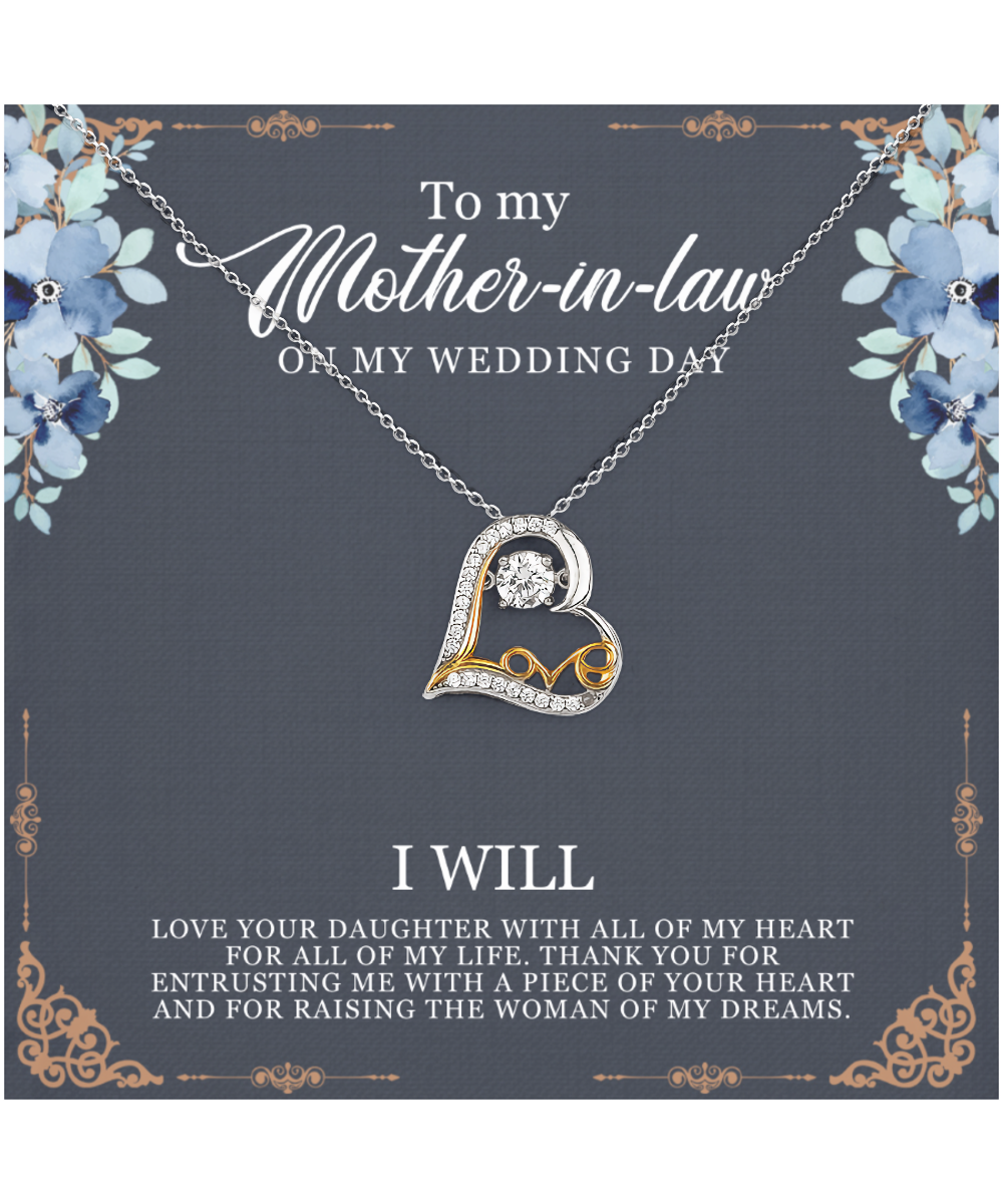 Mother-In-Law Wedding Gift From Groom, From Son-In-Law, I Will Love Your Daughter - Heart Love Dancing Necklace With Thoughtful Message Card