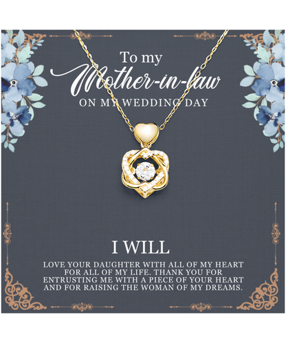 Mother-In-Law Wedding Gift From Groom, From Son-In-Law, I Will Love Your Daughter - Heart Knot Gold Necklace With Thoughtful Message Card