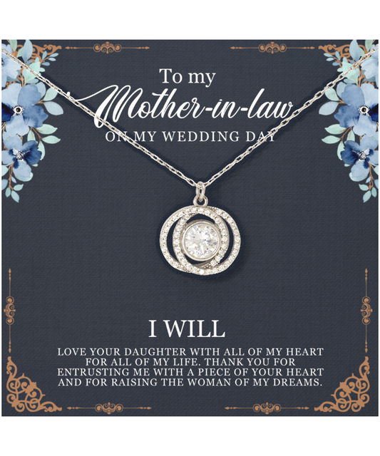 Mother-In-Law Wedding Gift From Groom, From Son-In-Law, I Will Love Your Daughter - .925 Sterling Silver Double Crystal Circle Necklace With Thoughtful Message Card