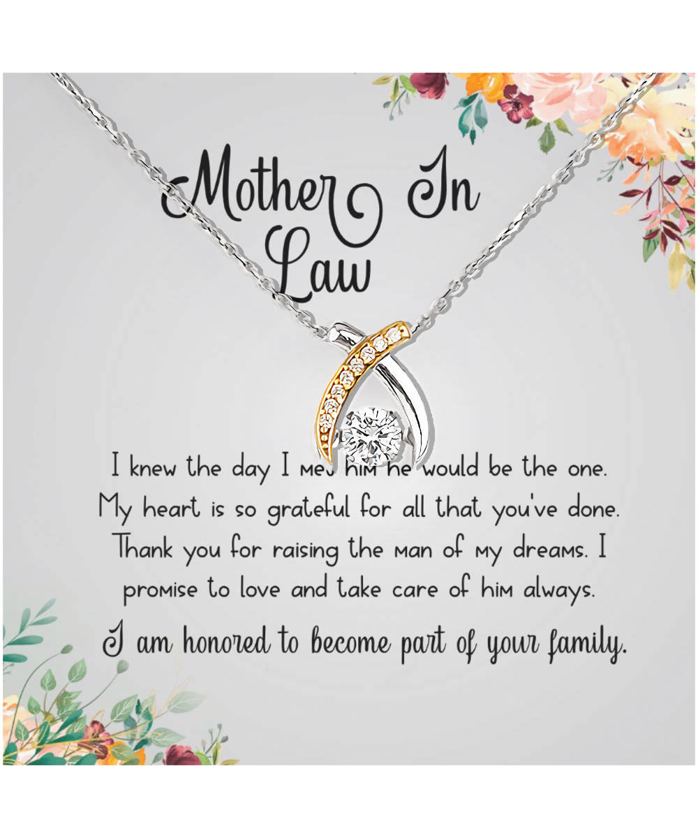 Gift For Mother In Law, From Daughter In Law, Grateful To Be Part Of The Family - .925 Sterling Silver Wishbone Dancing Necklace With Thank You Message Card