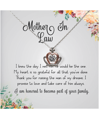 Gift For Mother In Law, From Daughter In Law, Grateful To Be Part Of The Family - .925 Sterling Silver Crown Pendant Necklace With Thank You Message Card