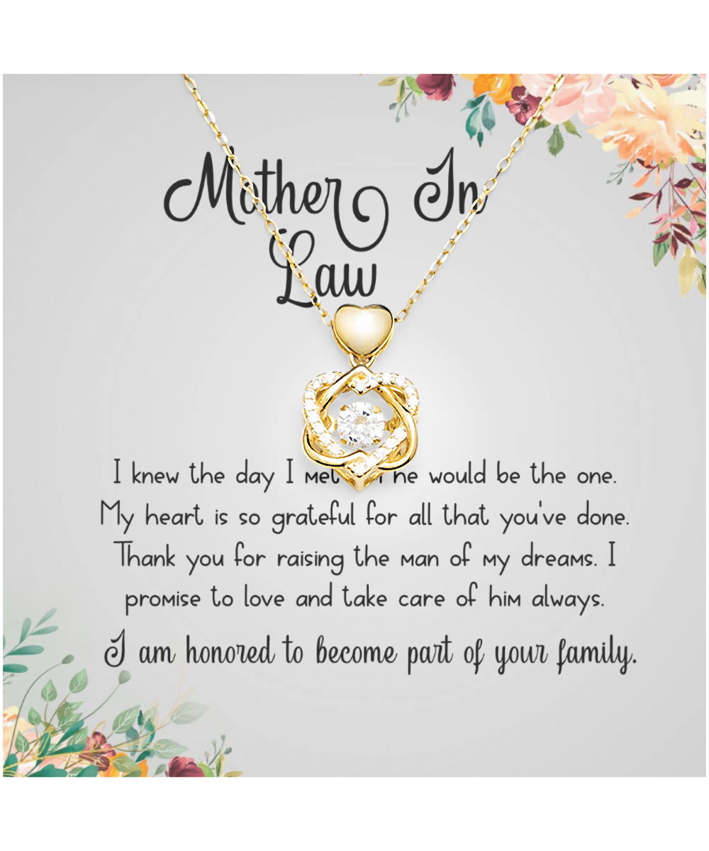 Gift For Mother In Law, From Daughter In Law, Grateful To Be Part Of The Family - Heart Knot Gold Necklace With Thank You Message Card