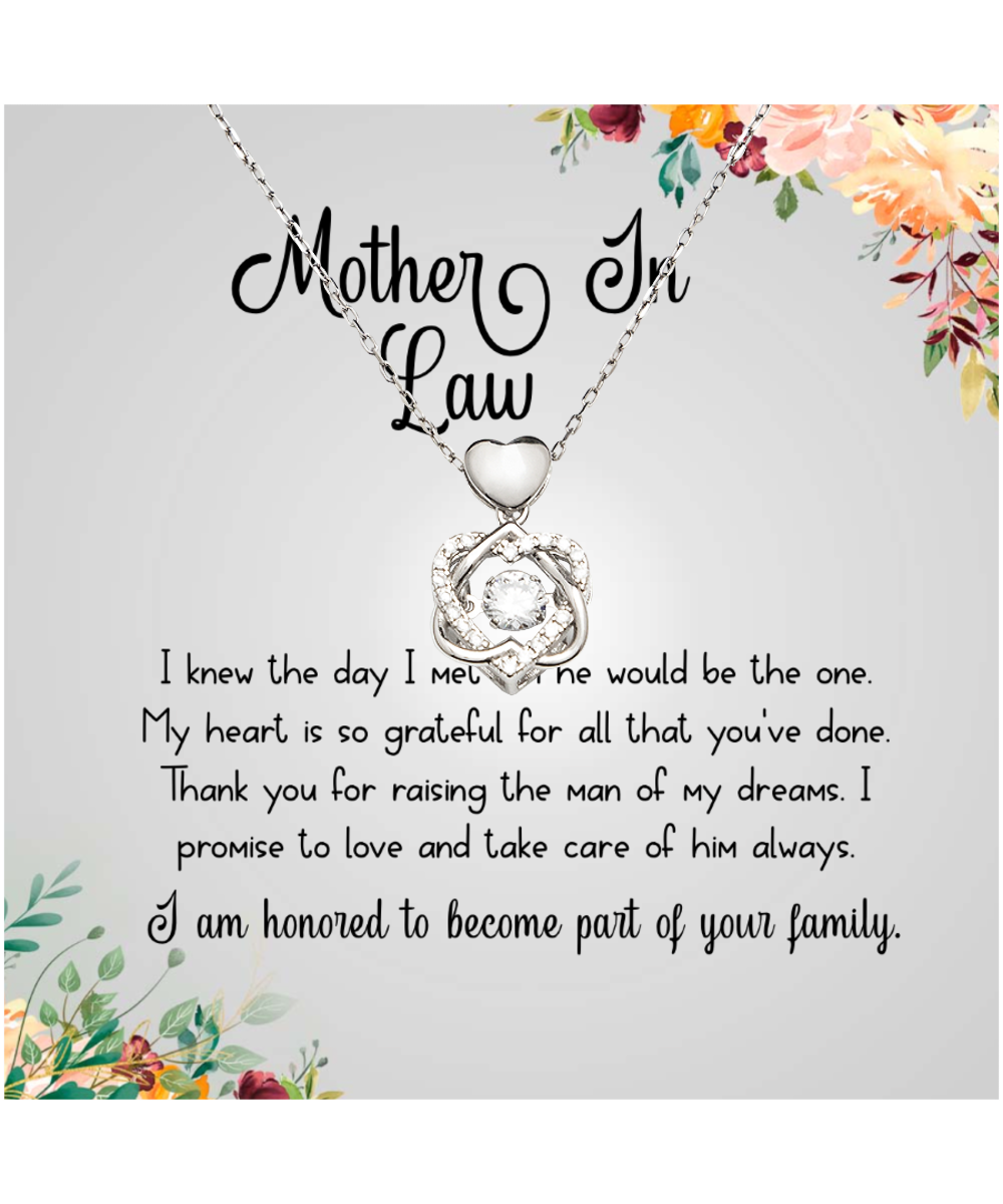 Gift For Mother In Law, From Daughter In Law, Grateful To Be Part Of The Family - .925 Sterling Silver Heart Knot Silver Necklace With Thank You Message Card