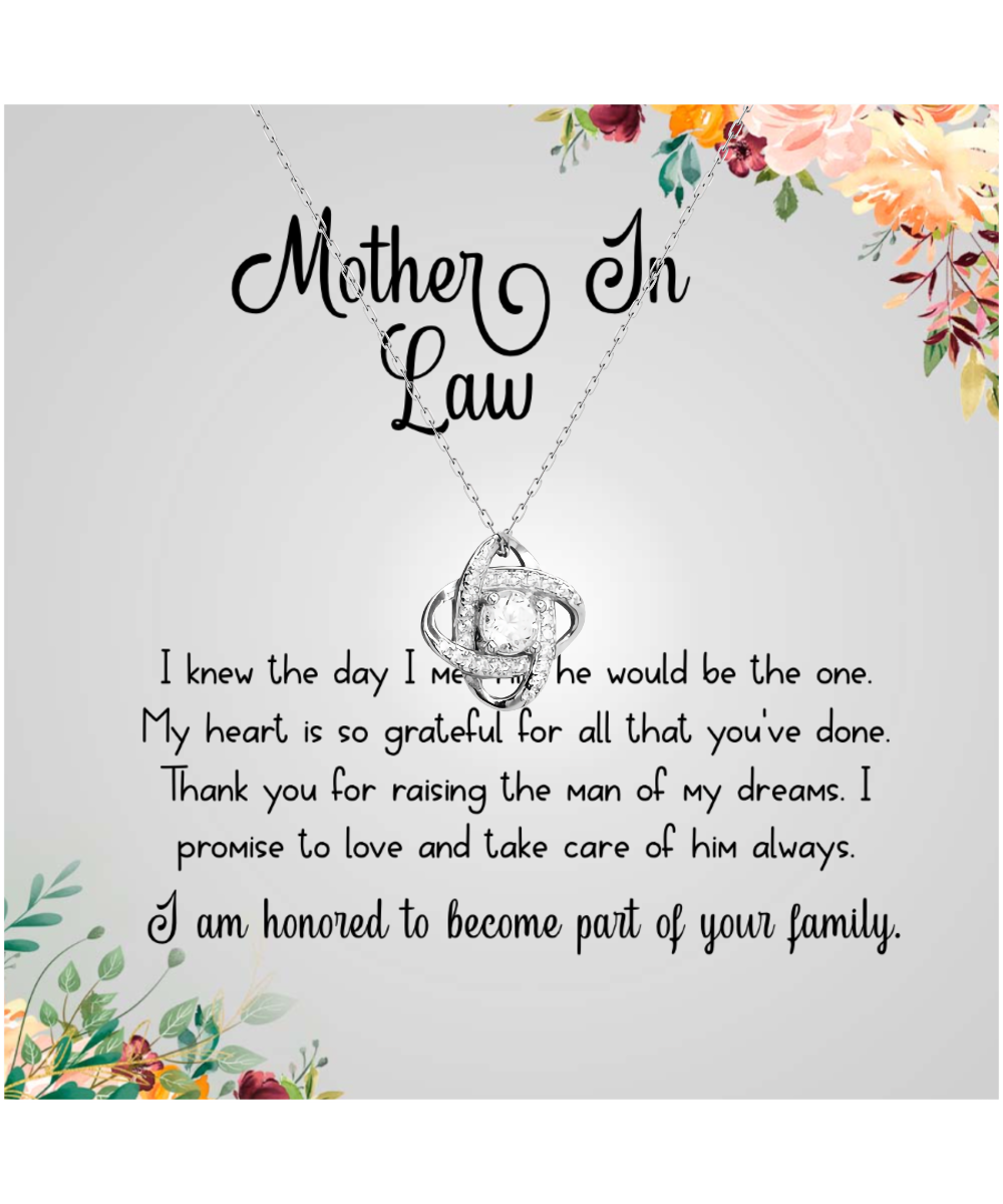 Gift For Mother In Law, From Daughter In Law, Grateful To Be Part Of The Family - .925 Sterling Silver Love Knot Silver Necklace With Thank You Message Card