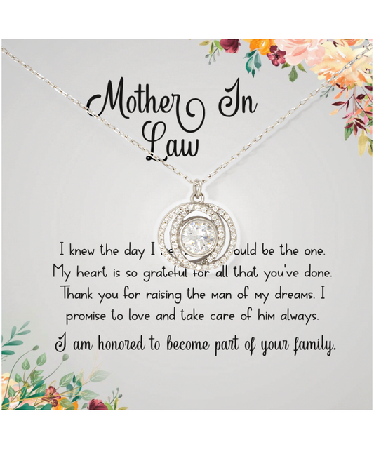 Gift For Mother In Law, From Daughter In Law, Grateful To Be Part Of The Family - .925 Sterling Silver Double Crystal Circle Necklace With Thank You Message Card