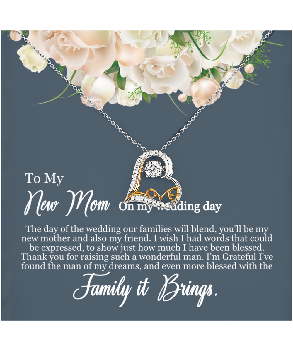 To My New Mom, Mom In Law Wedding Gift From Bride, Jewelry For Mother of the Groom - Heart Love Dancing Necklace With Heartfelt Message Card