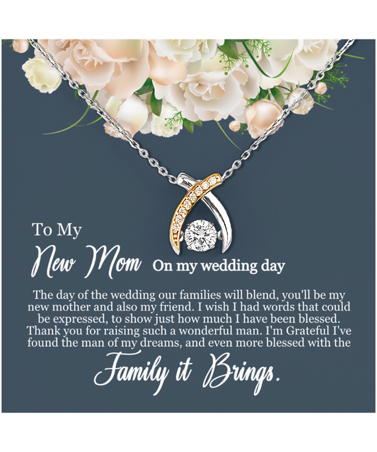 To My New Mom, Mom In Law Wedding Gift From Bride, Jewelry For Mother of the Groom - .925 Sterling Silver Wishbone Dancing Necklace With Heartfelt Message Card