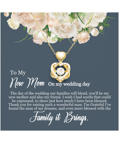 To My New Mom, Mom In Law Wedding Gift From Bride, Jewelry For Mother of the Groom - Heart Knot Gold Necklace With Heartfelt Message Card