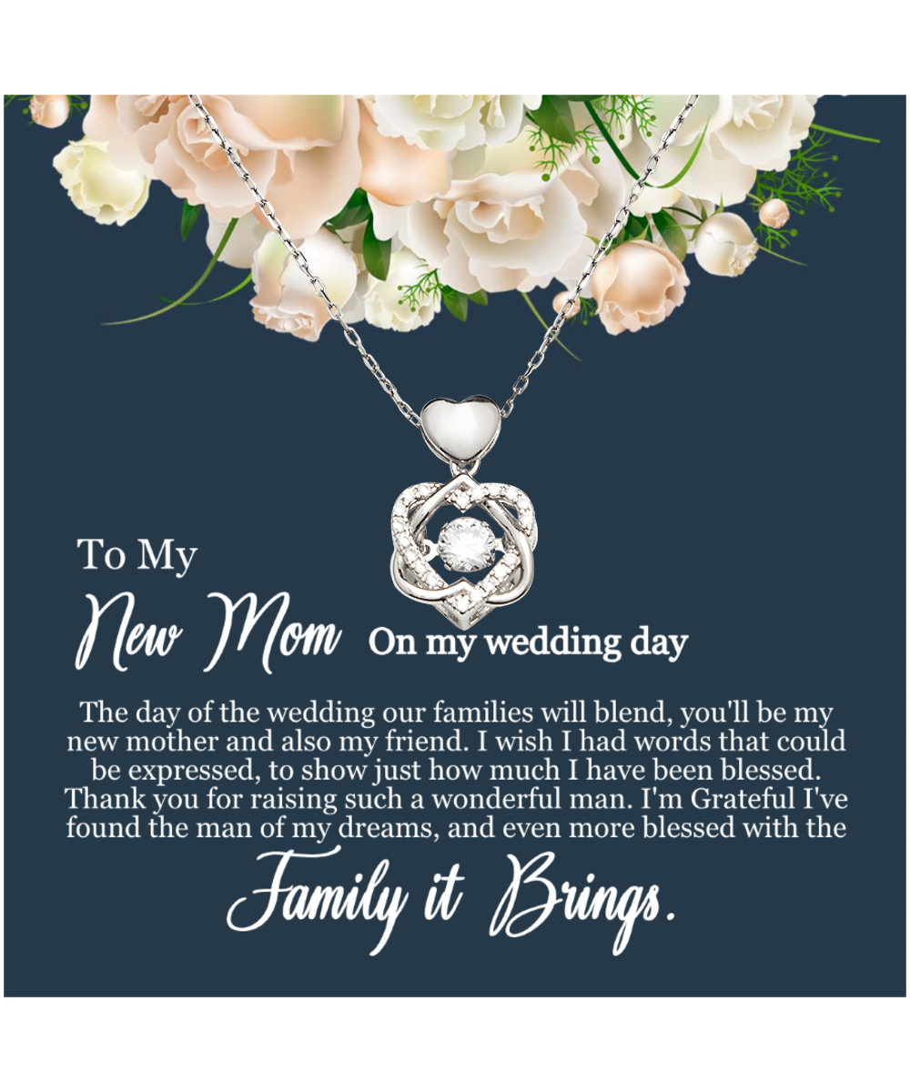 To My New Mom, Mom In Law Wedding Gift From Bride, Jewelry For Mother of the Groom - .925 Sterling Silver Heart Knot Silver Necklace With Heartfelt Message Card