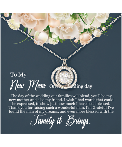 To My New Mom, Mom In Law Wedding Gift From Bride, Jewelry For Mother of the Groom - .925 Sterling Silver Double Crystal Circle Necklace With Heartfelt Message Card