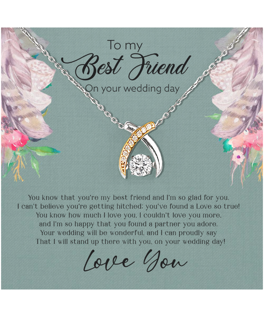 Best Friend Wedding Day, Gift For Best Friend, I Love You Best Friend - .925 Sterling Silver Wishbone Dancing Necklace With Sweet Message Card