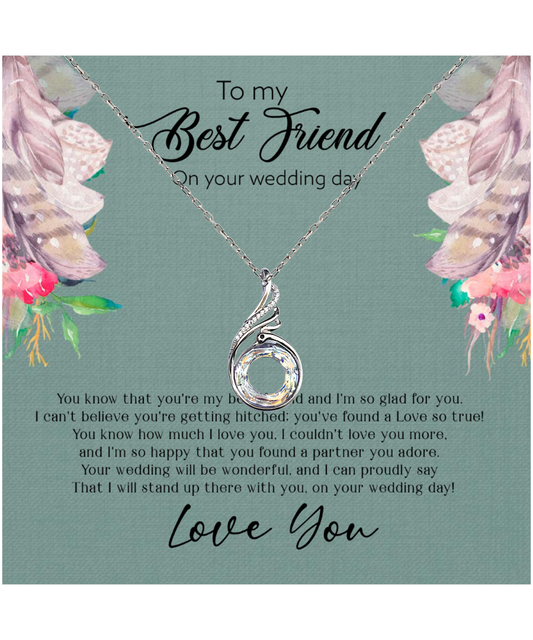 Best Friend Wedding Day, Gift For Best Friend, I Love You Best Friend - .925 Sterling Silver Rising Phoenix Necklace With Sweet Message Card