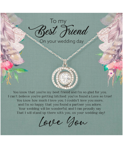 Best Friend Wedding Day, Gift For Best Friend, I Love You Best Friend - .925 Sterling Silver Double Crystal Circle Necklace With Sweet Message Card