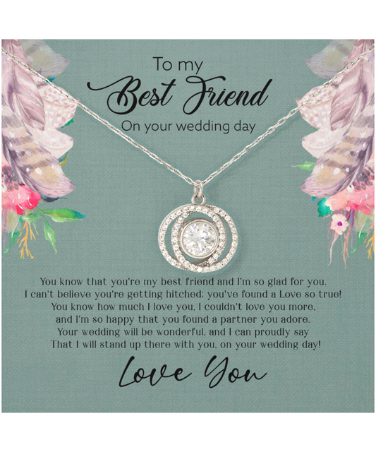 Best Friend Wedding Day, Gift For Best Friend, I Love You Best Friend - .925 Sterling Silver Double Crystal Circle Necklace With Sweet Message Card