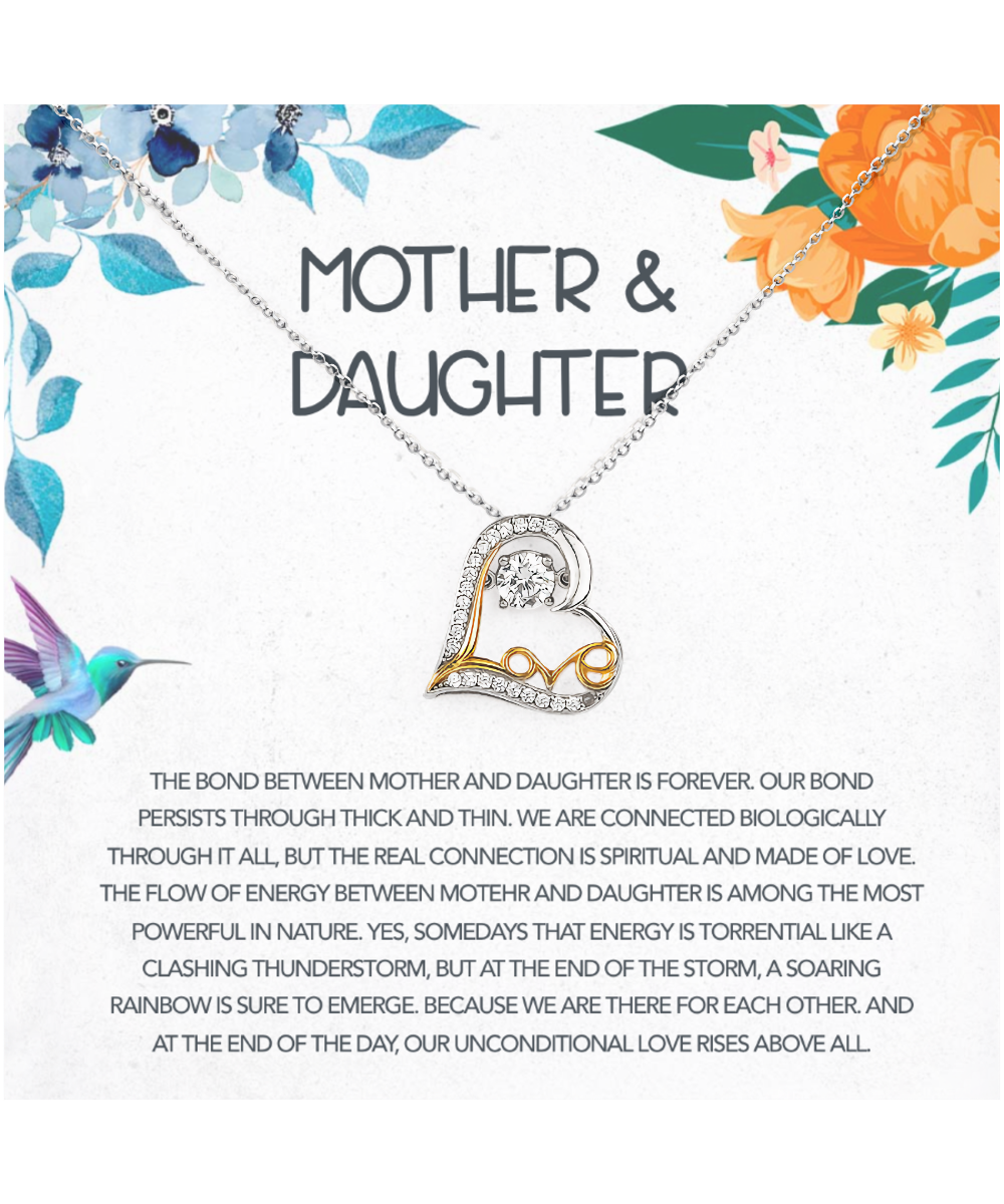 Mother Daughter Gift Ideas, Mother To Daughter, The Bond Between Mother And Daughter is Forever - Heart Love Dancing Necklace With Message Card