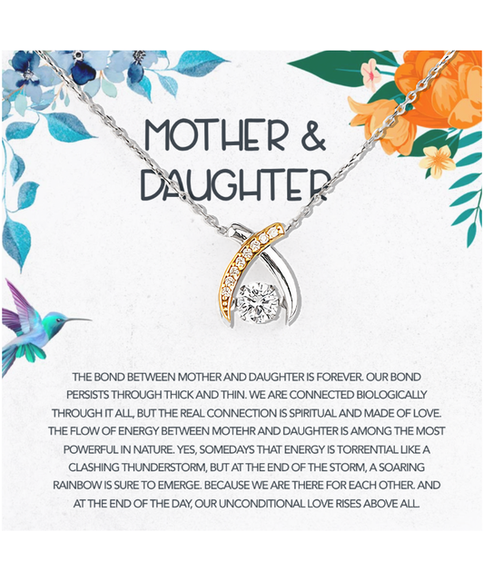 Mother Daughter Gift Ideas, Mother To Daughter, The Bond Between Mother And Daughter is Forever - .925 Sterling Silver Wishbone Dancing Necklace With Message Card